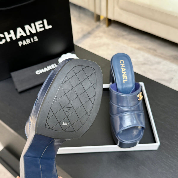 Chanel 2026 Runway Platform High-Heeled 12.5cm Sandals Blue in Cowhide 673062