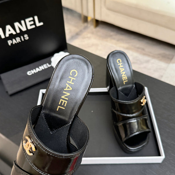 Chanel 2026 Runway Platform High-Heeled 12.5cm Sandals Black in Cowhide 673059