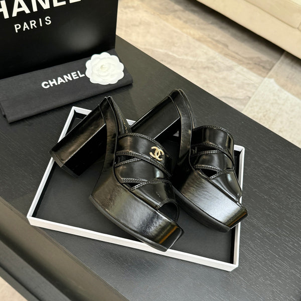 Chanel 2026 Runway Platform High-Heeled 12.5cm Sandals Black in Cowhide 673059