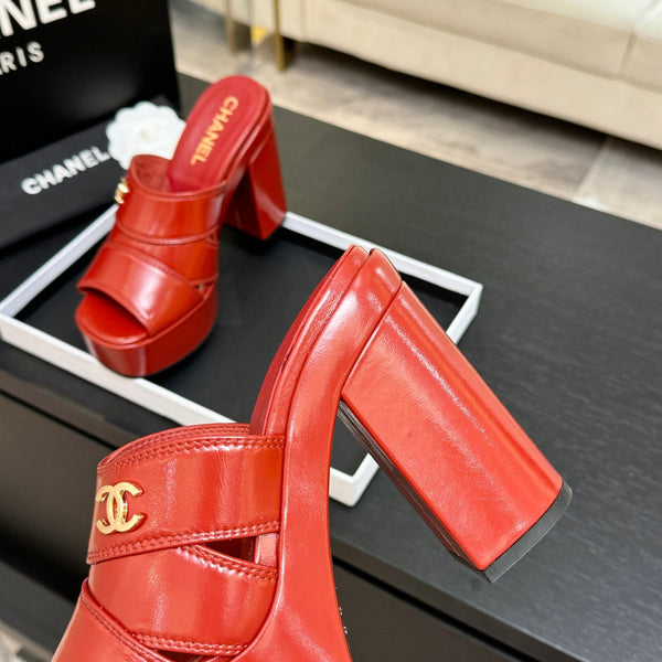 Chanel 2026 Runway Platform High-Heeled 12.5cm Sandals Orange-Red in Cowhide 673058