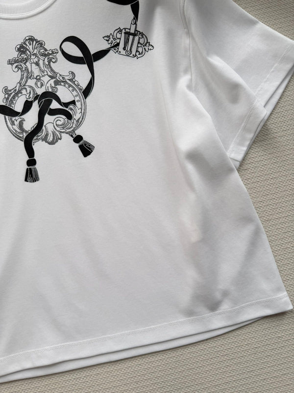 Hermes 26 Ribbon Badge Print Short-Sleeve T-Shirt White in Cotton 888720