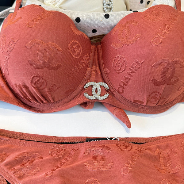 Chanel Two-piece Bikini Swimsuit with Underwire Earthy Orange in Cotton 195161