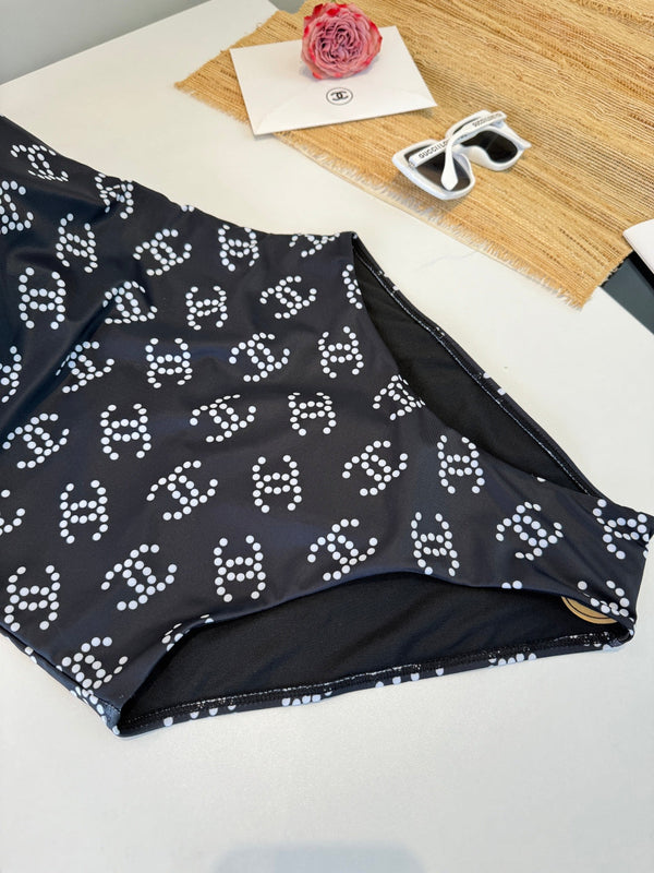 Chanel One-piece Swimsuit Black in Cotton