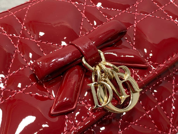 Dior 26 Bow Pearl Chain Clutch In Red Glossy Lambskin GHW