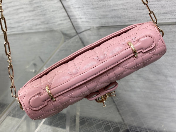 Dior 26 Bow Pearl Chain Clutch Powder Pink Lambskin GHW