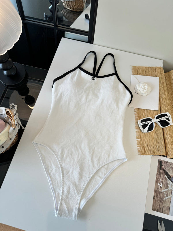 Chanel One-piece Swimsuit White in Cotton 201807