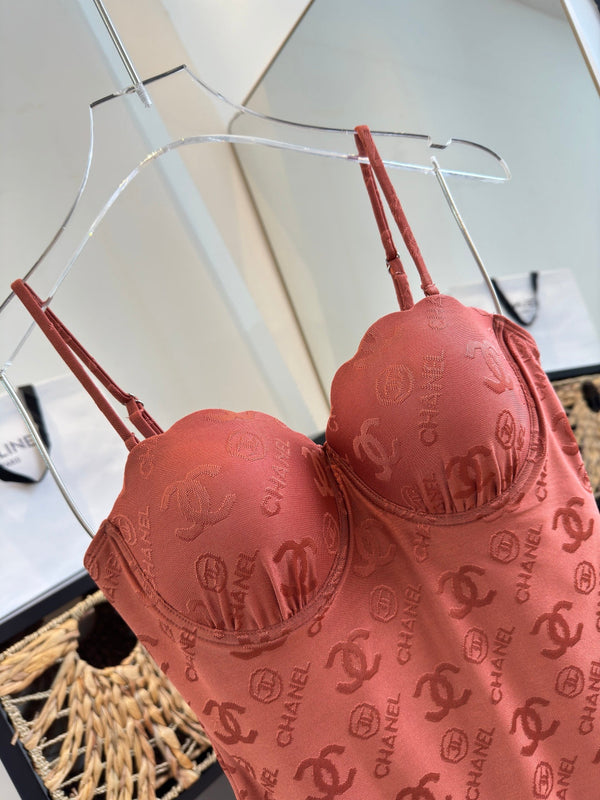 Chanel One-piece Swimsuit Brick Red in Cotton 201804