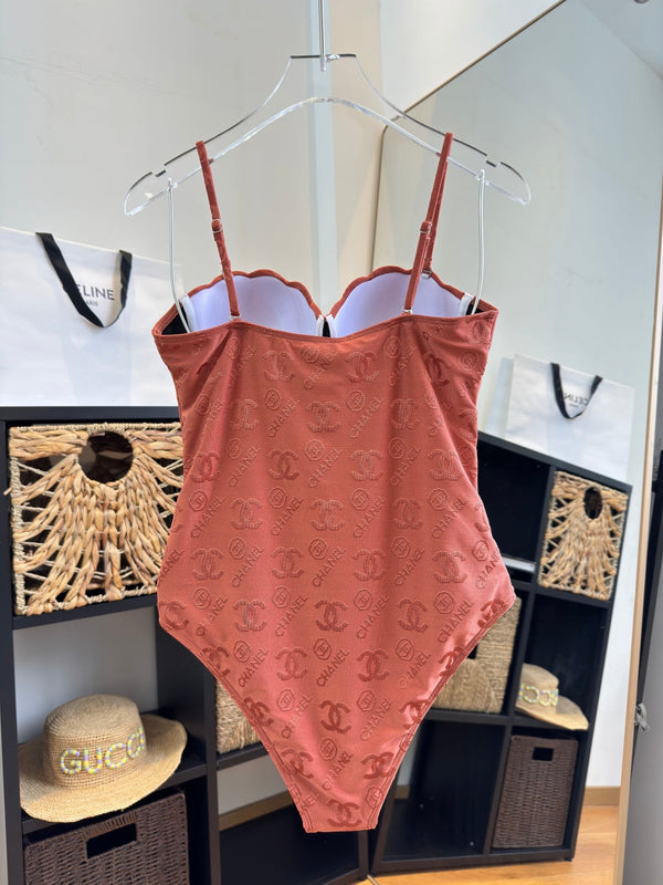 Chanel One-piece Swimsuit Brick Red in Cotton 201804