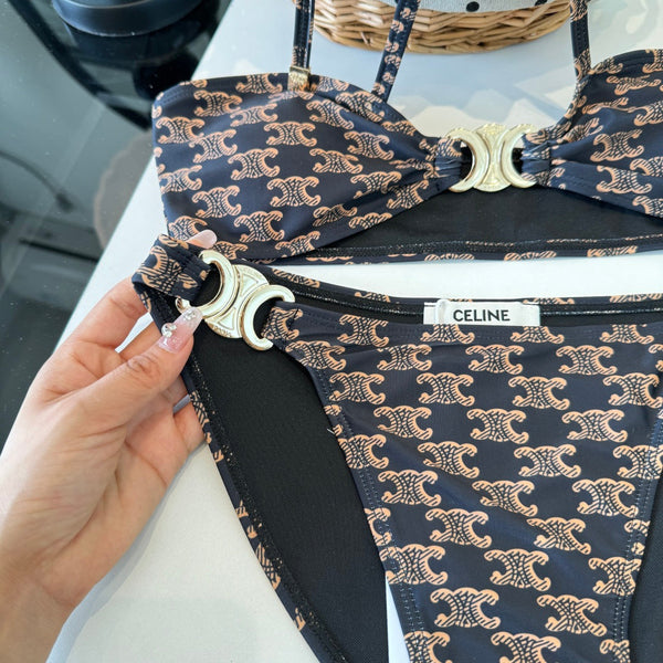 Celine Triangle Swimsuits Brown Polyamide 203014