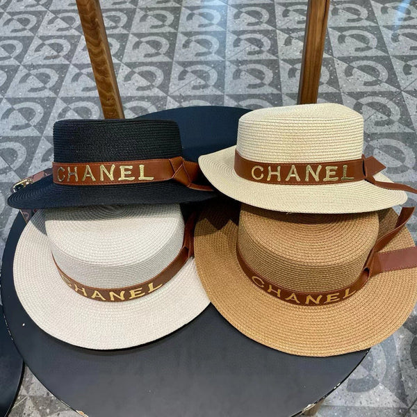 Chanel Woven Hat with Leather Strap White in Cotton 205615