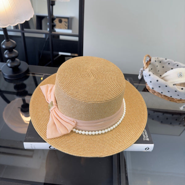 Chanel Elegant flat-top Beige Pink in Straw Hat 205393