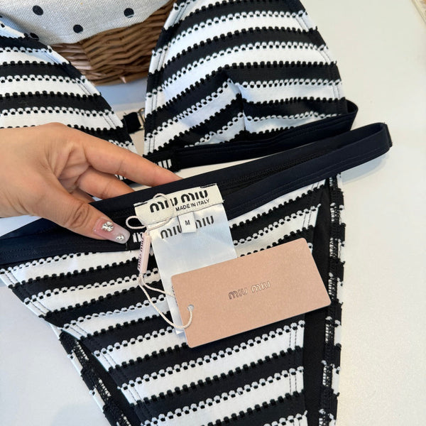 Miumiu Two-piece Bikini Swimsuit Black White in Cotton polyester 204641