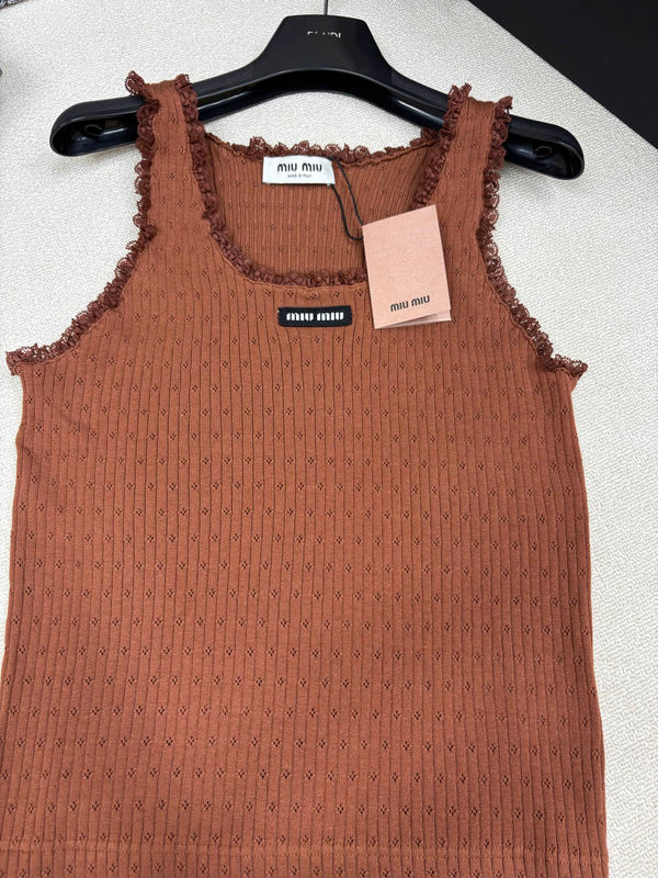 Miu Miu 26 Crew Neck Vest Brown in Knitting 191316