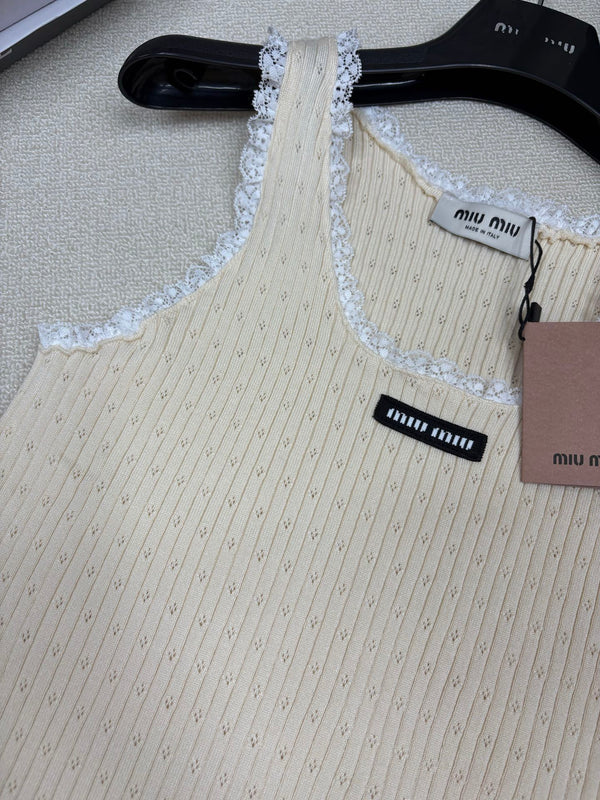 Miu Miu 26 Crew Neck Vest Cream in Knitting 191314