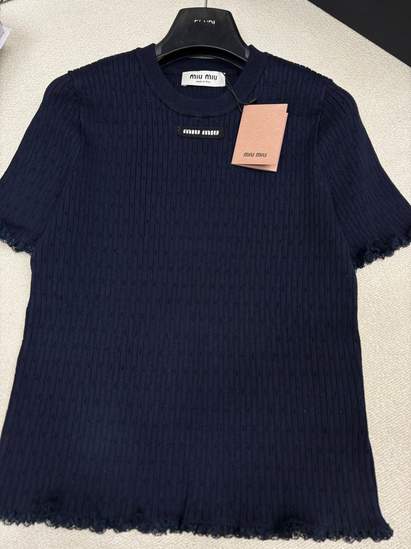Miu Miu 26 Crew Neck Short-Sleeve Top Black in Knitting 191309