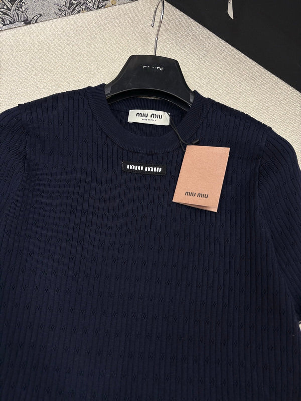 Miu Miu 26 Crew Neck Short-Sleeve Top Black in Knitting 191309