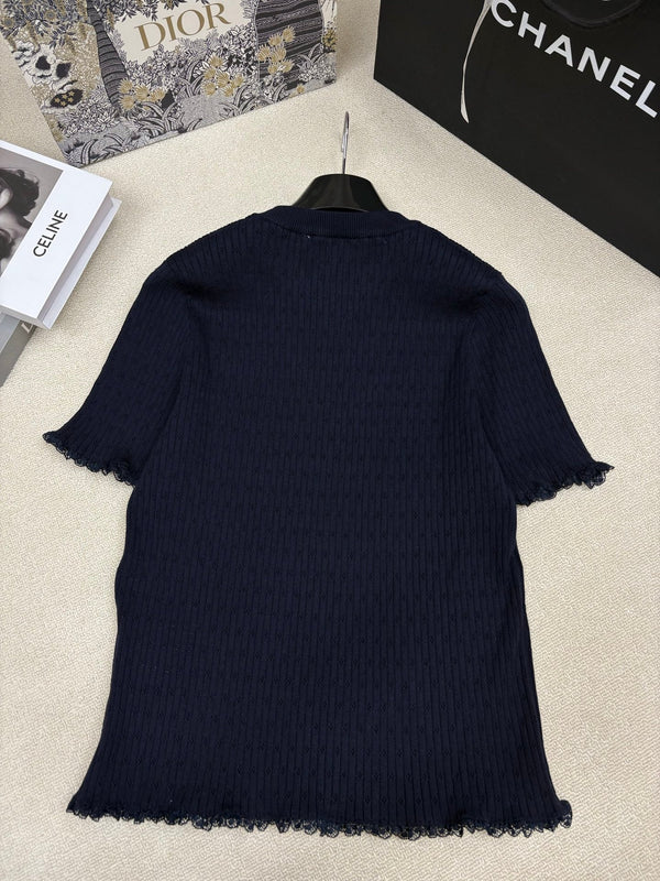 Miu Miu 26 Crew Neck Short-Sleeve Top Black in Knitting 191309