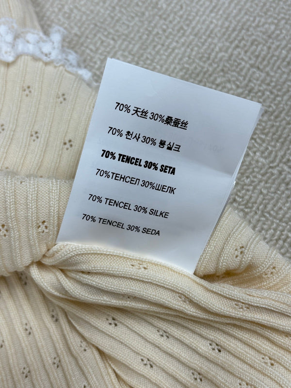 Miu Miu 26 Crew Neck Short-Sleeve Top Cream in Knitting 191308
