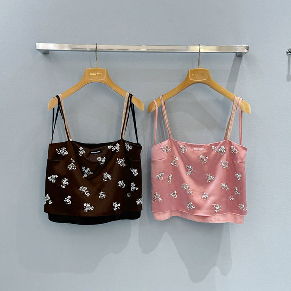 Miu Rhinestone Camisole in YB Acetate Blend