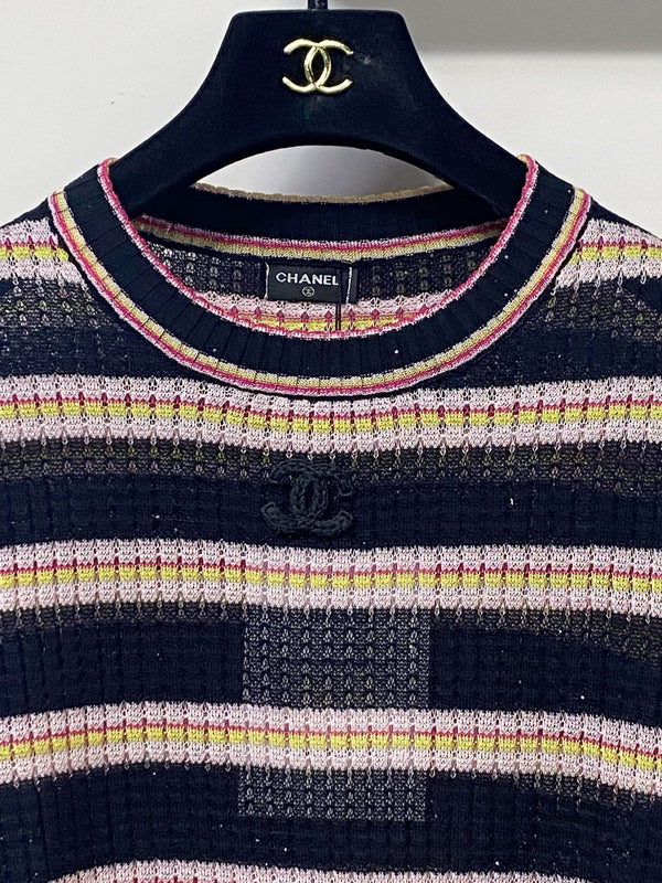 Chanel Two-Tone Short-Sleeve T-Shirt Pink Black in Tencel 194365