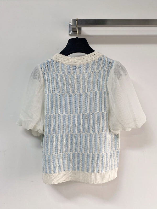Chanel Short-Sleeve Puffed Sleeves Blue in Wool 194334