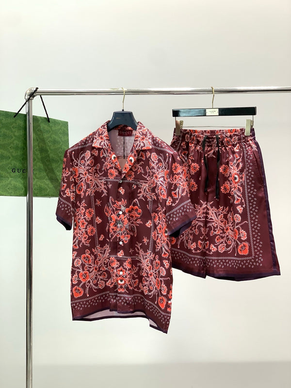 Gucci Short-sleeve Shirt Reddish Brown in Cotton 200653