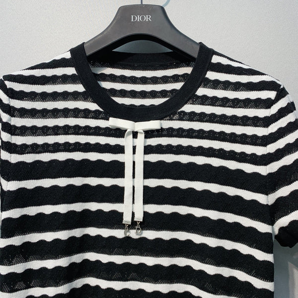 Dior 26SS Striped Knit Short-Sleeve Top Black in Polyester Fiber 199329