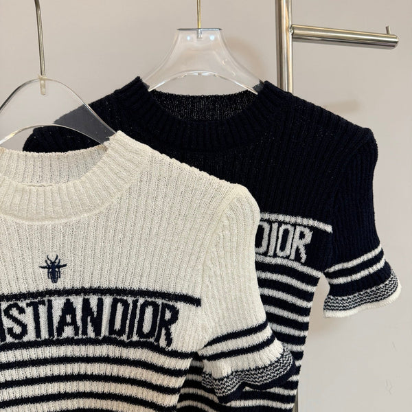 Dior Knitwear Short-Sleeve White Black in Wool textile