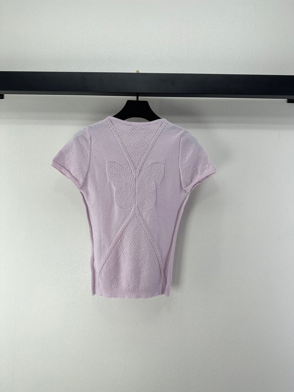 Dior Butterfly Sequin V-Neck Short-Sleeve Top Light Purple in Wool 362474