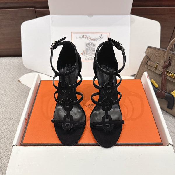 HM 26ss High Heels Sandals 70 Black Suede 686011