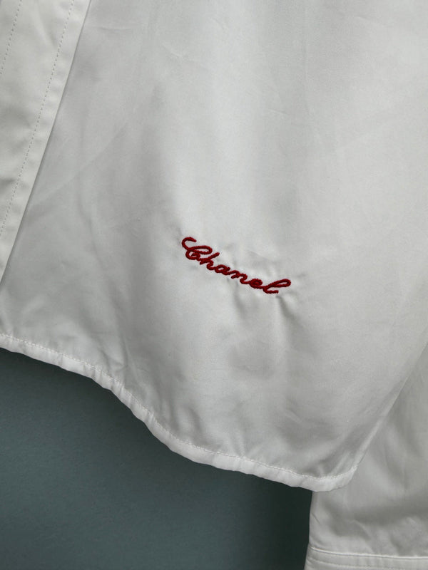 Chanel 26 Pearl Button Chain Trim Short White Shirt in Cotton 213056