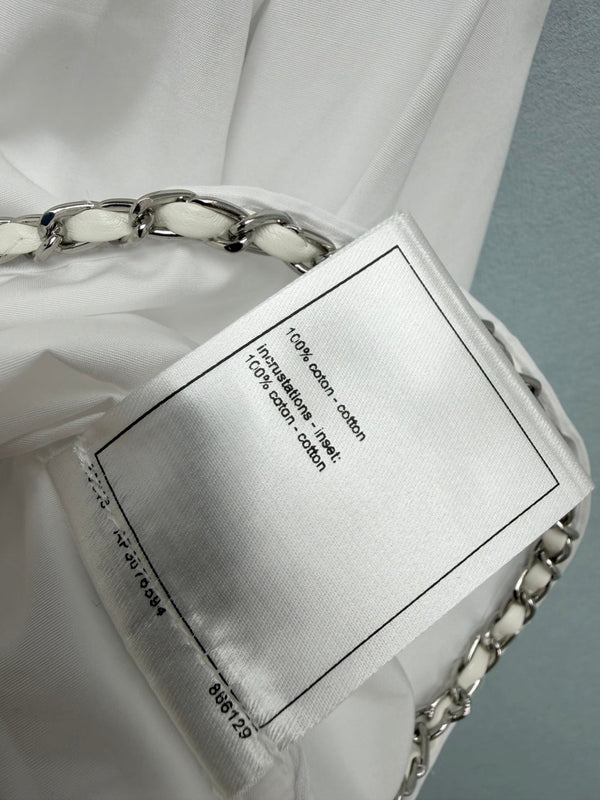 Chanel 26 Pearl Button Chain Trim Short White Shirt in Cotton 213056