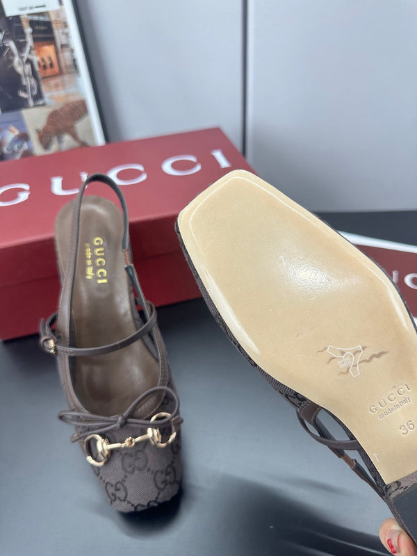 Gucci Horsebit Slingback Chocolate in Denim 688318