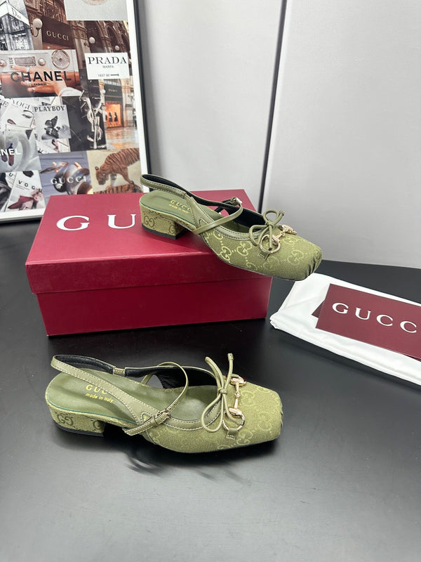 Gucci Horsebit Slingback Green in Denim 688317