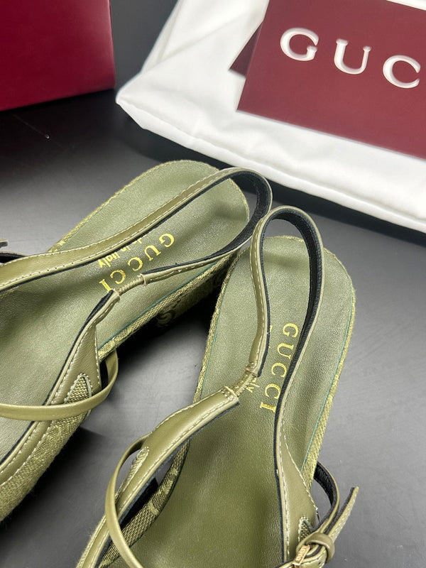 Gucci Horsebit Slingback Green in Denim 688317