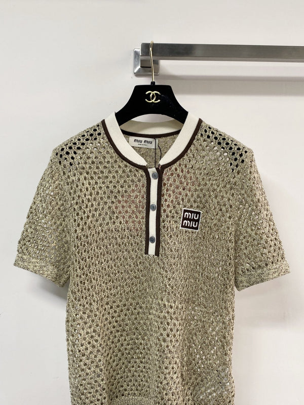 Miumiu Short-Sleeve T-Shirt Light Olive Green in Wool 207965