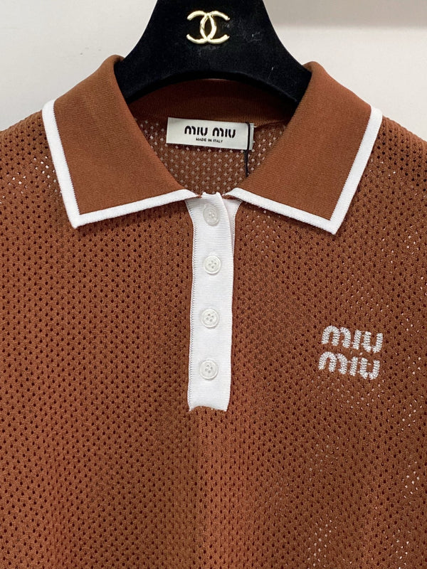 Miu Miu Short-Sleeve T-Shirt Brown in Wool 204083