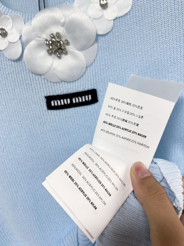 Miu Miu Short-Sleeve T-Shirt Blue in Wool 204065