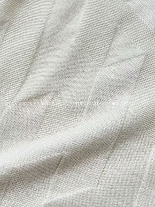 HM Geometric Knit Short-Sleeve T-Shirt White in Sheep Wool 196153