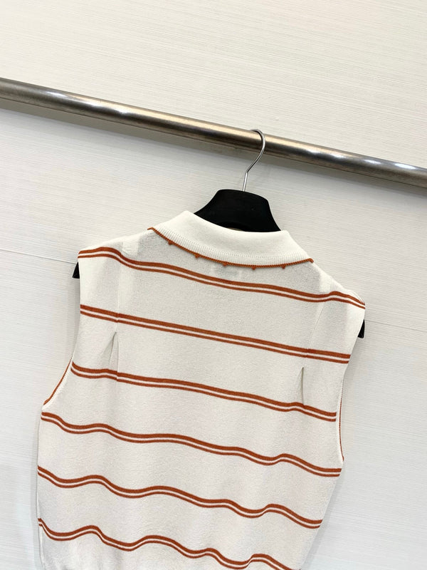 HM White and Orange Striped Sleeveless Polo Knit Vest in Polyester 195932