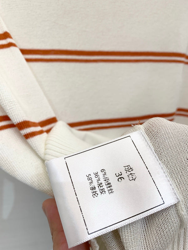HM White and Orange Striped Sleeveless Polo Knit Vest in Polyester 195932