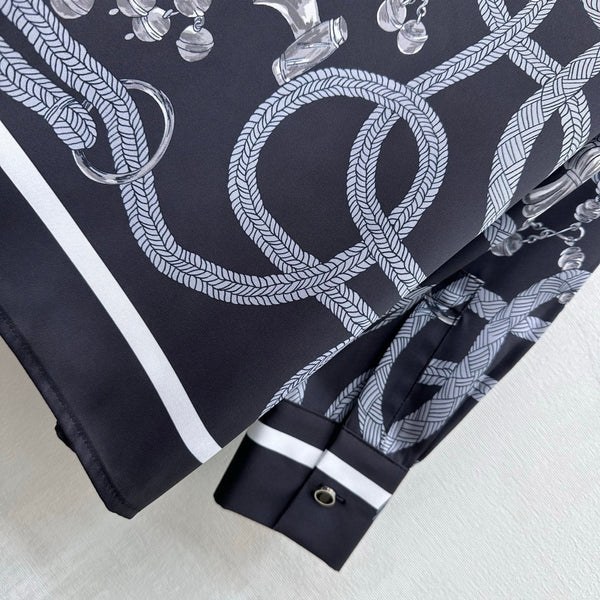 HM 26 Printed Long-Sleeve Shirt Black in Mulberry Silk 180937