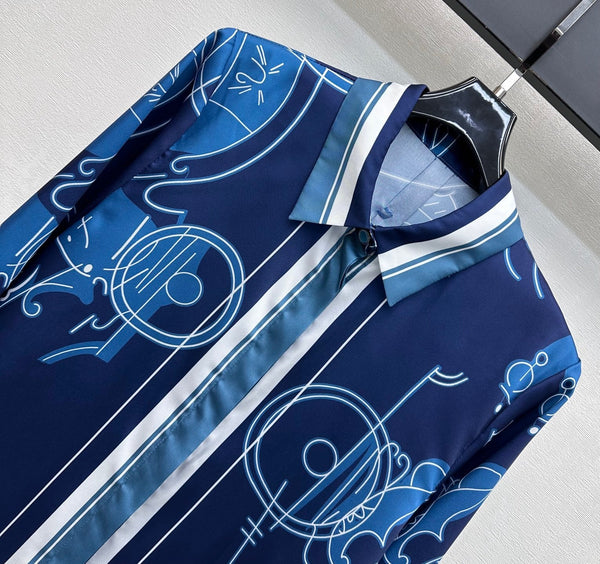 HM 26 Printed Long-Sleeve Shirt Blue in Mulberry Silk 172276
