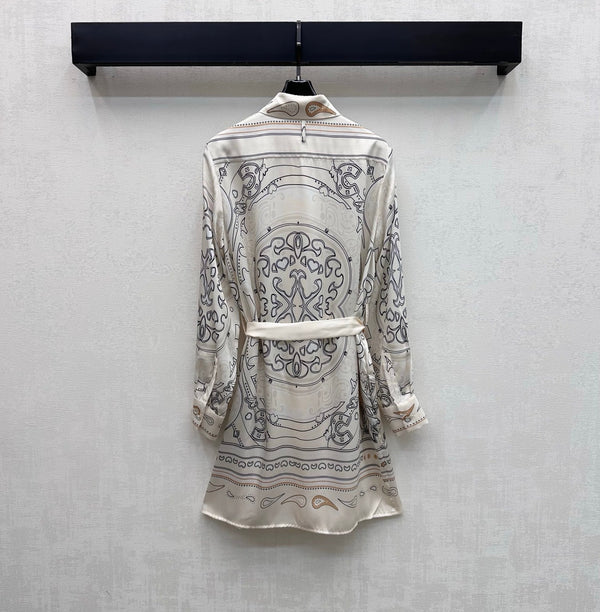 HM 26 Printed Shirt Dress with Belt Beige in Mulberry Silk 172269