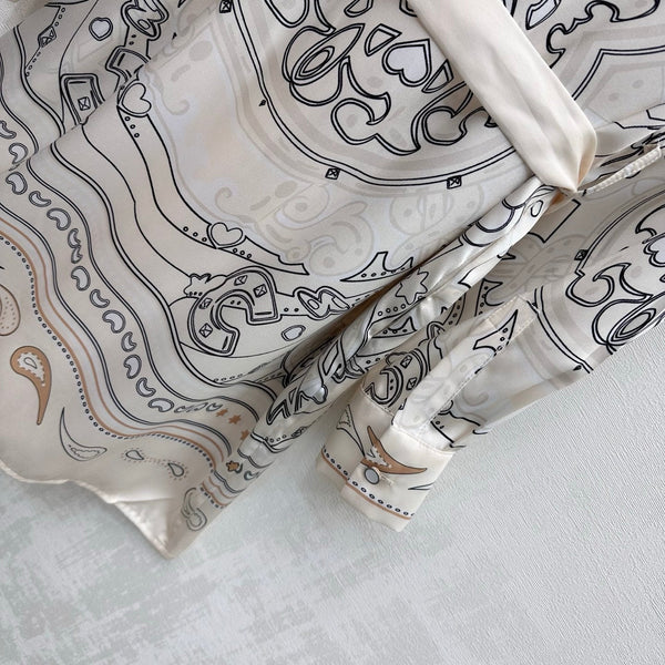 HM 26 Printed Shirt Dress with Belt Beige in Mulberry Silk 172269