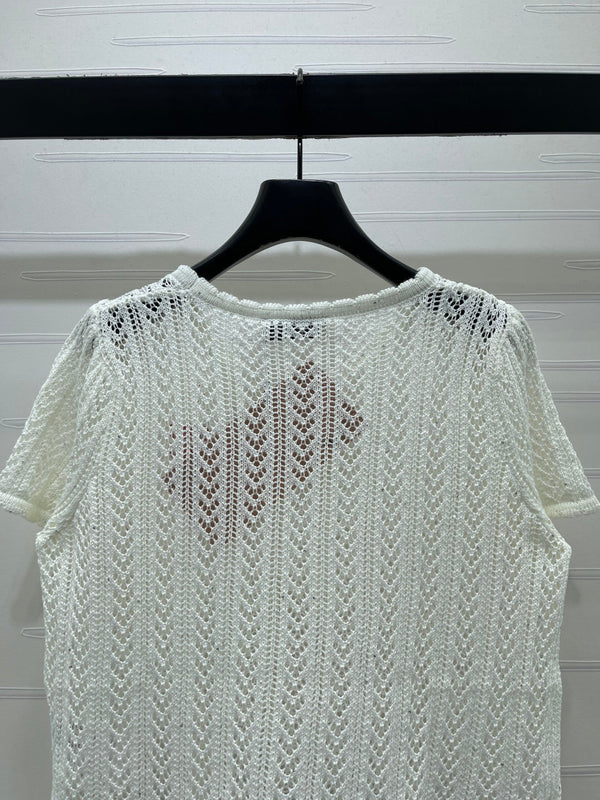 Miu Miu 26 Crew Neck Short-Sleeve Top White in Wool 221701