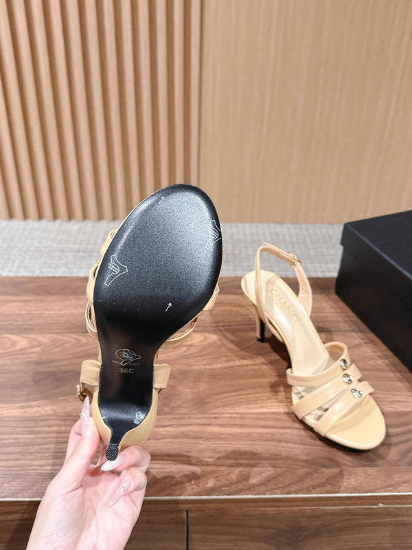 CC 26SS Strappy High-Heeled 85 Sandals Light Beige in Cowhide 692563