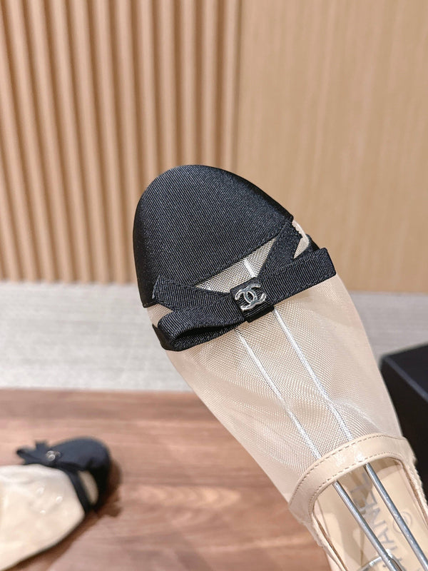 CC 26SS Slingback with Bow Light Beige Black in Mesh 692552