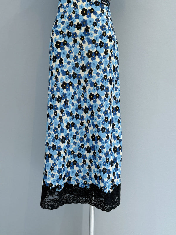 Miu Miu Floral V-Neck Dress Blue in Mulberry Silk 221190
