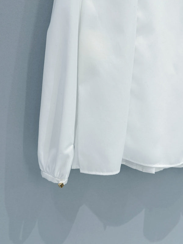 LV Ruffled Tie-Neck White Shirt White in Chiffon Fabric 221056